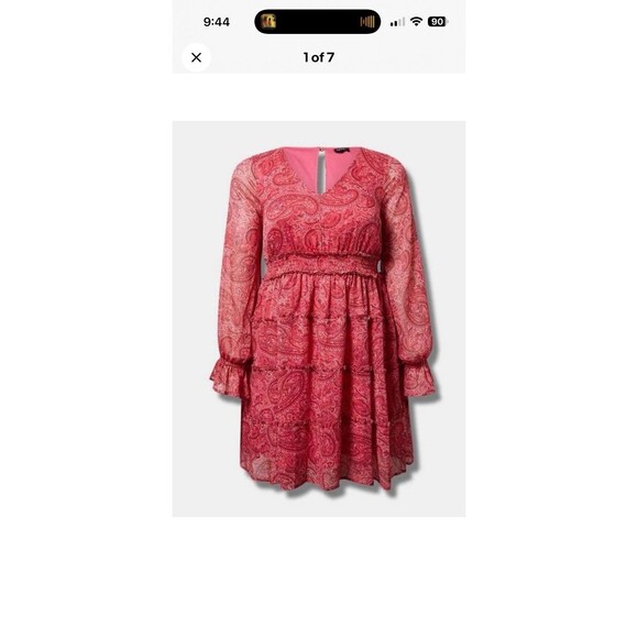 torrid Dresses & Skirts - Torrid New paisley print chiffon tiered mini dress 0X 12/24 Ruffles grannycore